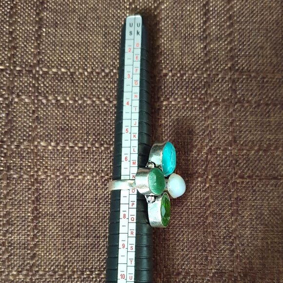 Bold Vintage Sterling Silver Multi-Gemstone Floral Cluster Statement Ring - Picture 14 of 15